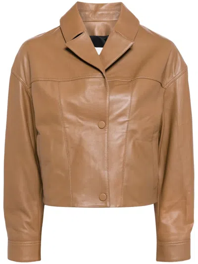 Yves Salomon Cropped Leather Jacket In Brown
