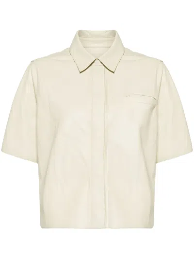 Yves Salomon Cropped Leather Shirt In Yellow