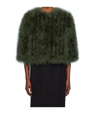 Yves Salomon Cropped Quarter Sleeve Casual Coat In Black