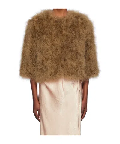 Yves Salomon Cropped Quarter Sleeve Casual Coat In Brown