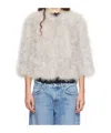 Yves Salomon Gray Cropped Feather Jacket In White