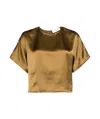 Yves Salomon Cropped Satin T-shirt In Brown