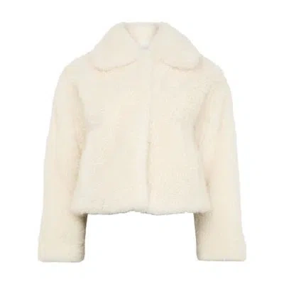 Yves Salomon Cropped Shaggy Sheepskin Jacket In White