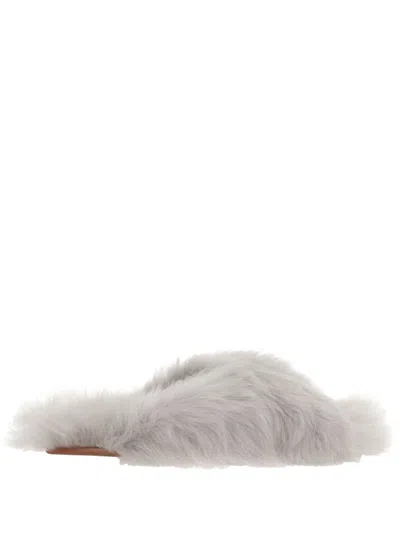 Yves Salomon Gray Toscana Lambskin Slippers In A9111 Sirocco