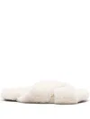 Yves Salomon Crossover-strap Shearling Slides In White