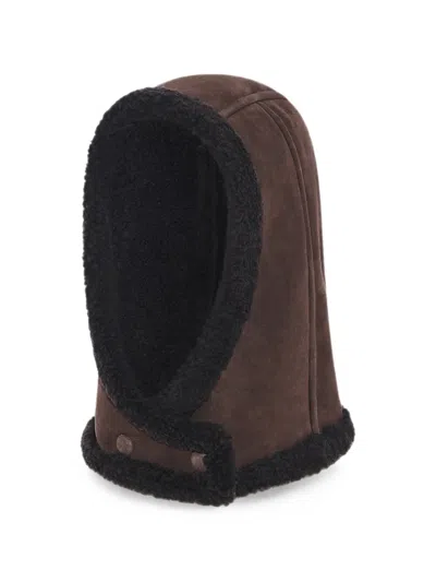 Yves Salomon Curly Merino Shearling-trim Hooded Hat In Brown
