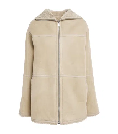 YVES SALOMON CURLY SHEARLING-SUEDE HOODED COAT