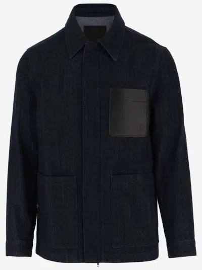 Yves Salomon Debossed-monogram Denim Jacket In 蓝色