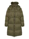 Yves Salomon Detachable Hood Long Coat In Green
