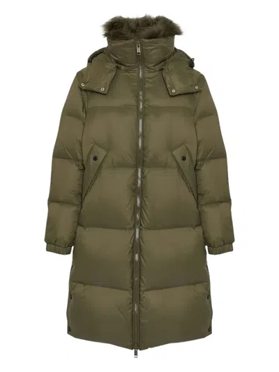 Yves Salomon Detachable Hood Long Coat In Green