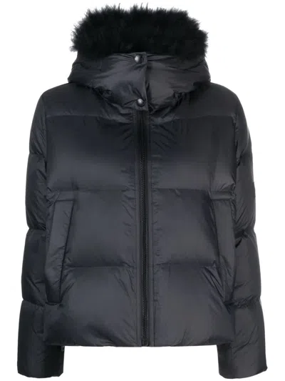 Yves Salomon Detachable-hood Zipped Puffer Jacket In Black