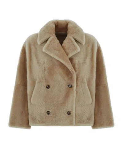Yves Salomon Double-breasted Coat In Brown