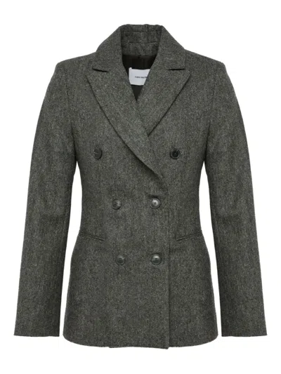 Yves Salomon Double-breasted Fitted Jacket In Gray