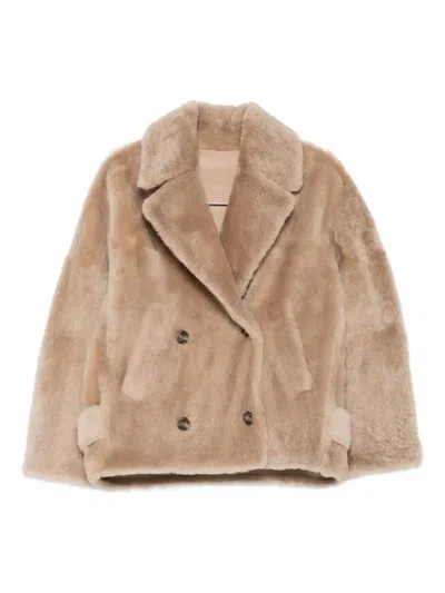 Yves Salomon Double-breasted Jacket In Brown