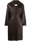 Yves Salomon Double-breasted Leather Coat In Brown
