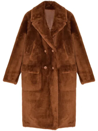 Yves Salomon Double-breasted Merino Coat In Brown