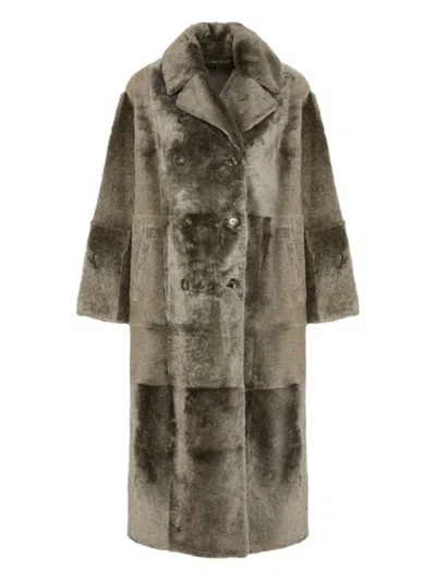 Yves Salomon Double-breasted Patchwork Coat In Gray
