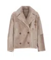 Yves Salomon Beigedouble-breasted Fur Jacket In Lambskin Woman In Moon