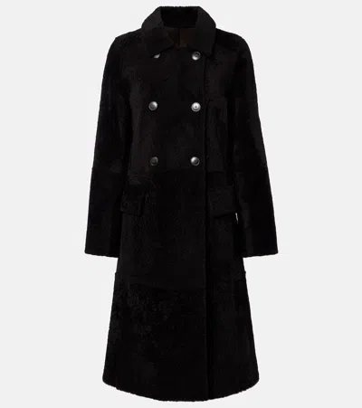 Yves Salomon Double-breasted Shearling Coat In Black
