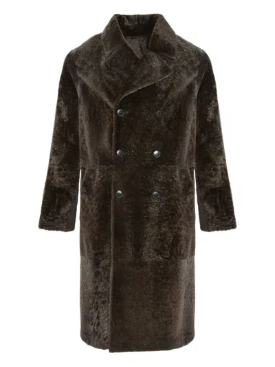 Yves Salomon Double-breasted Shearling Coat In Brown