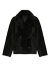Yves Salomon Double-breasted Shearling Jacket In Black
