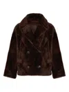 Yves Salomon Double-breasted Shearling Jacket In Brown