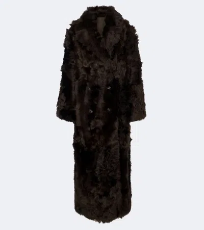 Yves Salomon Double-breasted Shearling Coat In Brown