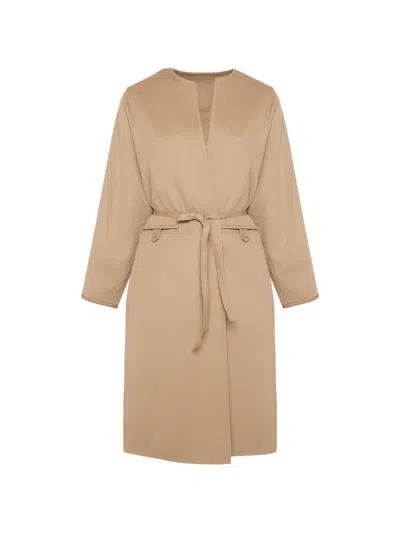 Yves Salomon Double-sided Belted Coat In Brown