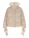 Yves Salomon Doudoune 66 Down Jacket With Fur Collar And Gloves In Neutral
