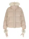 Yves Salomon Doudoune 66 Down Jacket With Fur Collar And Gloves In Neutral