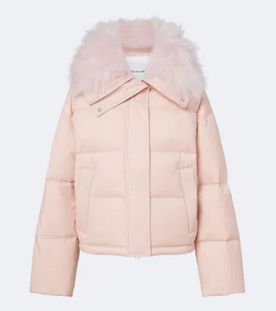 Yves Salomon Doudoune Shearling-trimmed Down Jacket In Pink