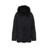 Yves Salomon Doudoune Short Down Jacket With Fur Inserts And Belt In Multi