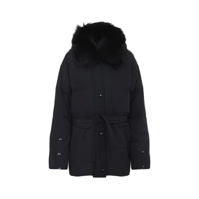 YVES SALOMON YVES SALOMON DOUDOUNE SHORT DOWN JACKET WITH FUR INSERTS AND BELT