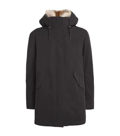 Yves Salomon Down-coyote-rabbit Parka Jacket In Black