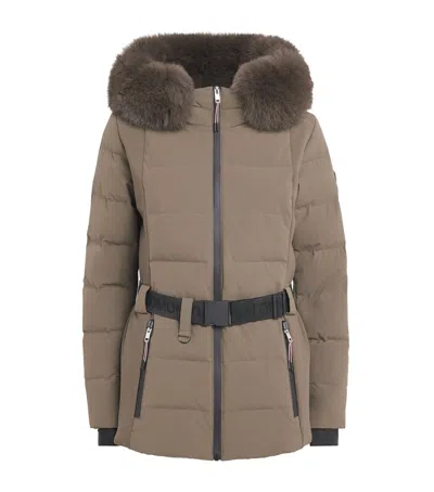 Yves Salomon Down-fox Fur Belted Ski Jacket In Brown