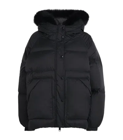 Yves Salomon Down-fur Technical Puffer Jacket In Black