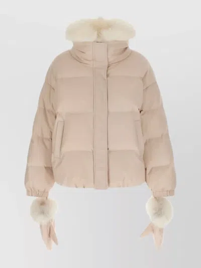 YVES SALOMON DOWN JACKET WITH FUR COLLAR AND GLOVES