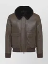 Yves Salomon Lamb Leather Jacket With Black Fur Collar And Flap Pockets In Brown