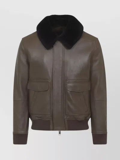 YVES SALOMON DOWN JACKET WITH FUR COLLAR AND RIBBED CUFFS