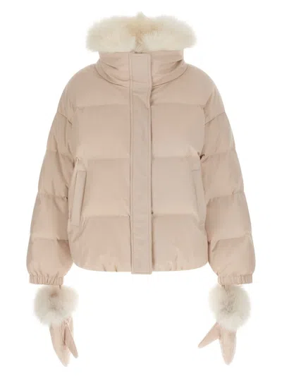 Yves Salomon Down Jacket With Mittens Puffer Jackets White In Pink