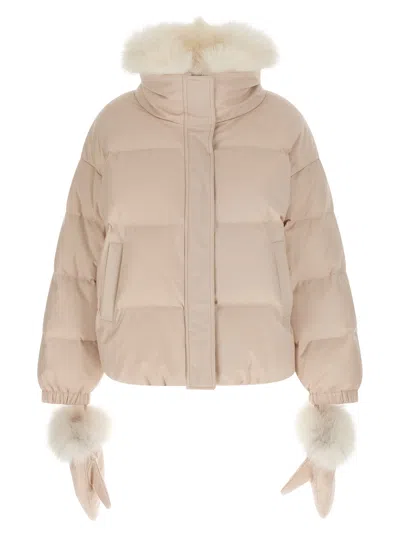 YVES SALOMON DOWN JACKET WITH MITTENS PUFFER JACKETS WHITE