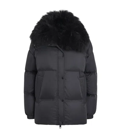 Yves Salomon Down Lambswool-collar Puffer Jacket In Black