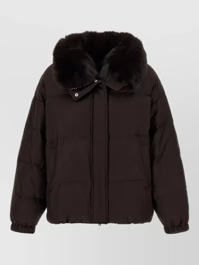 Yves Salomon Down Quilted Puffer Coat In Brown