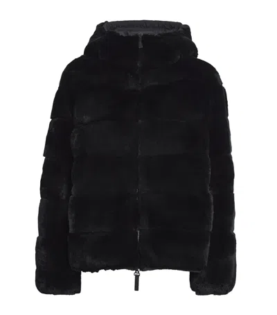Yves Salomon Down Rabbit Fur Reversible Puffer Jacket In Black
