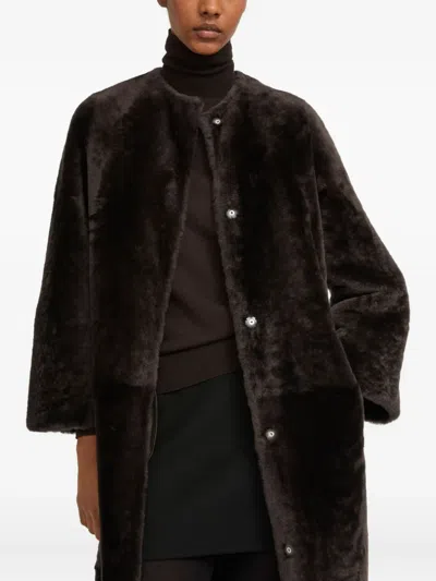Yves Salomon Draped Shearling Coat In Brown