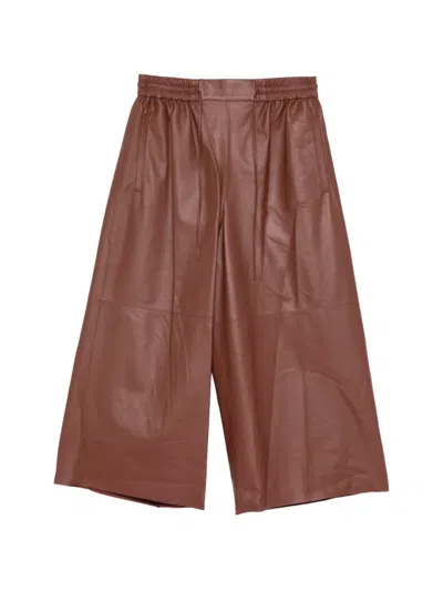 Yves Salomon Drawstring Leather Trousers In Brown