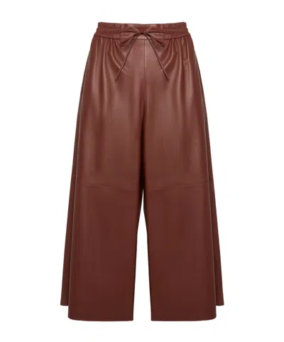 Yves Salomon Drawstring Leather Trousers In Burgundy