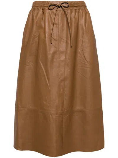 Yves Salomon Elasticated-waistband Leather Skirt In Brown