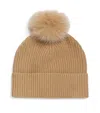 Yves Salomon Enfant Cashmere Pom-pom Beanie In Brown