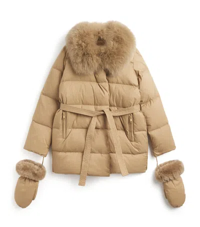 Yves Salomon Enfant Kids' Fur-trim Down Puffer Coat In Brown